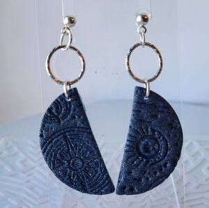 Navy Blue Textured Earrings